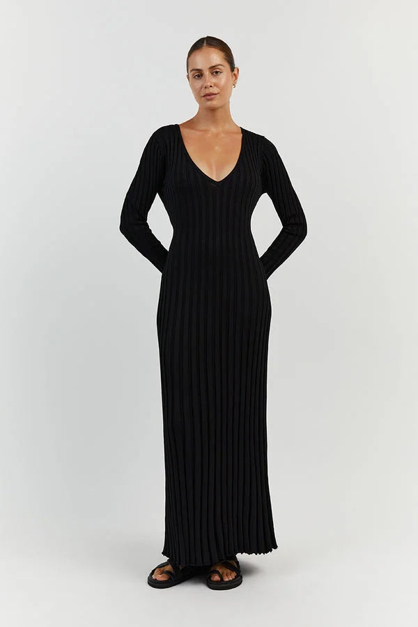 Darla Adjustable Belted Midi Ribbed Knit Dress