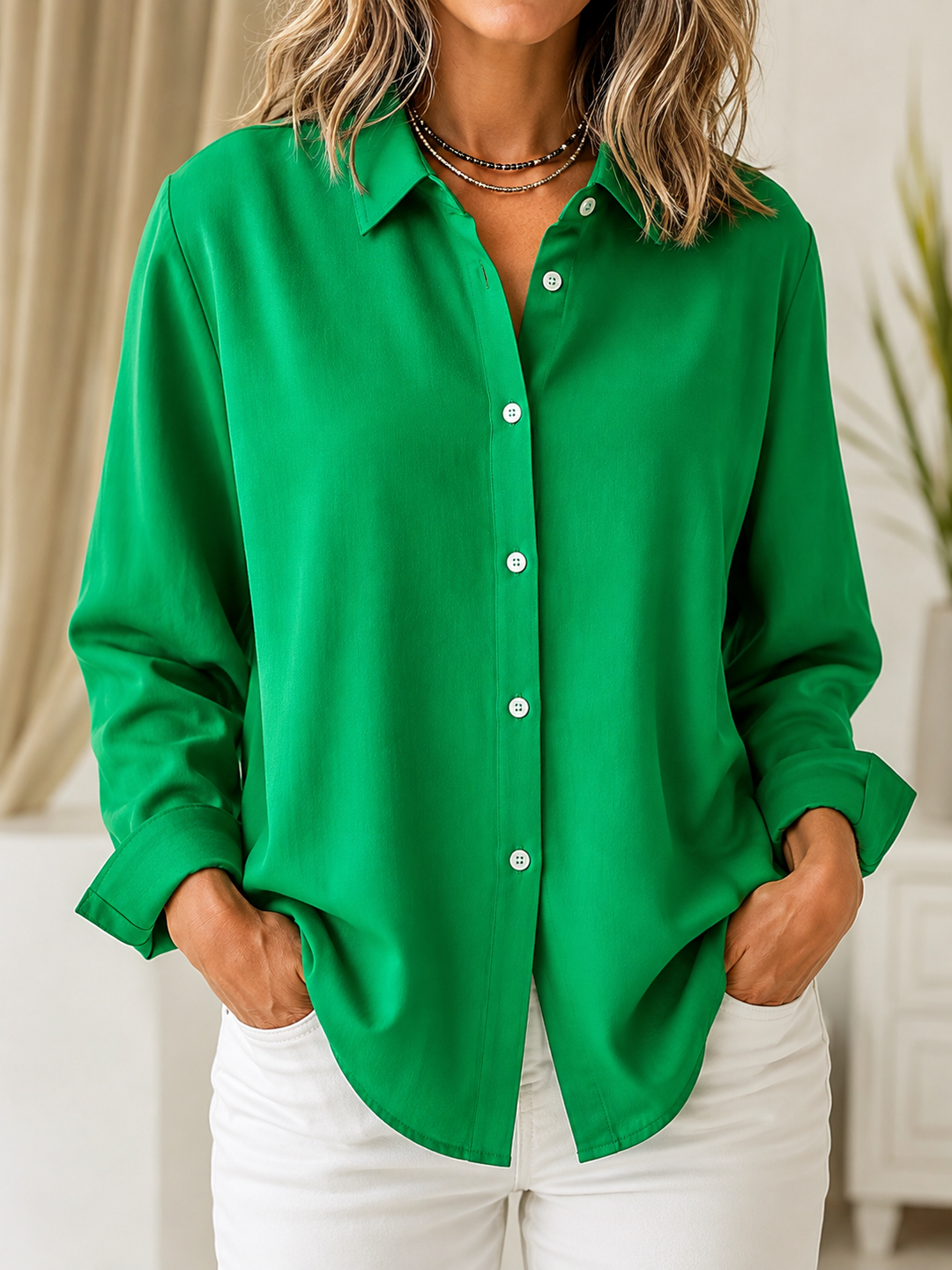 Kristal | Classic Solid Button Front Blouse