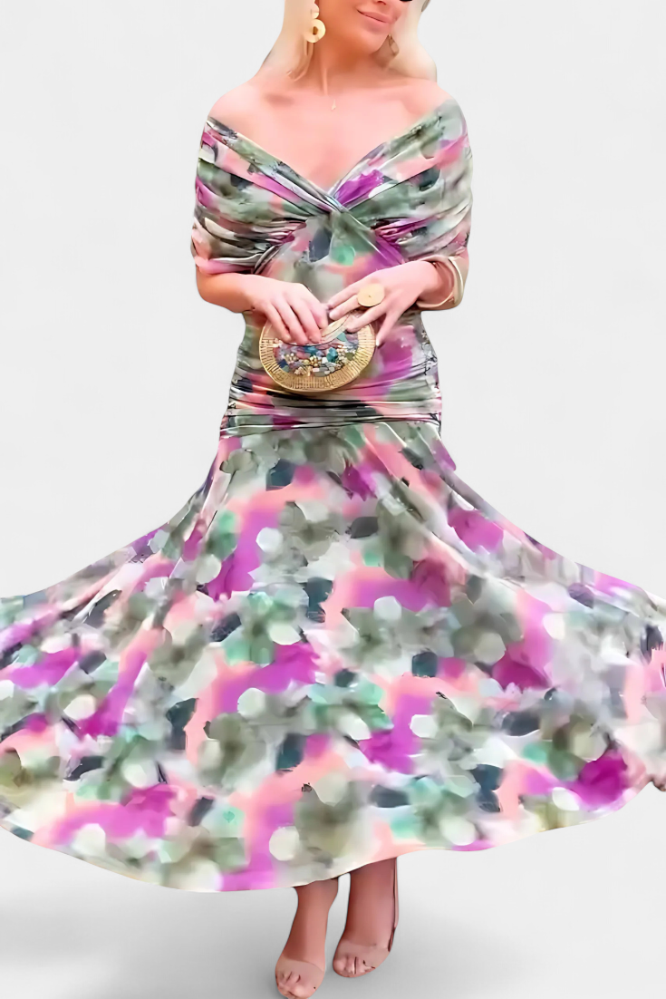Elowen™ - Long floral dress with V-neck