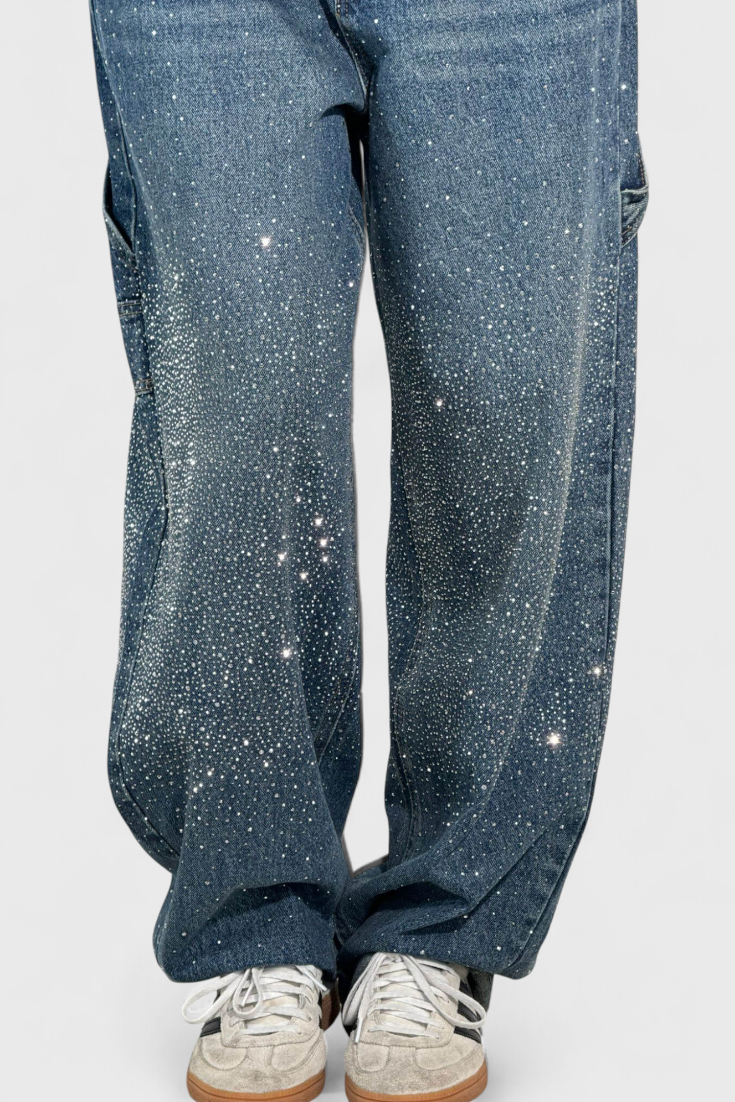 Rhinestone-Embellished Dariya Cargo Balloon Jeans