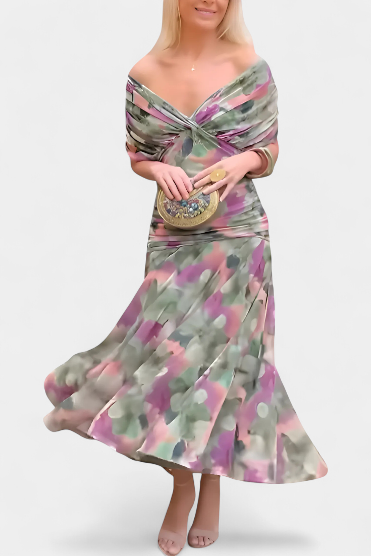 Elowen™ - Long floral dress with V-neck