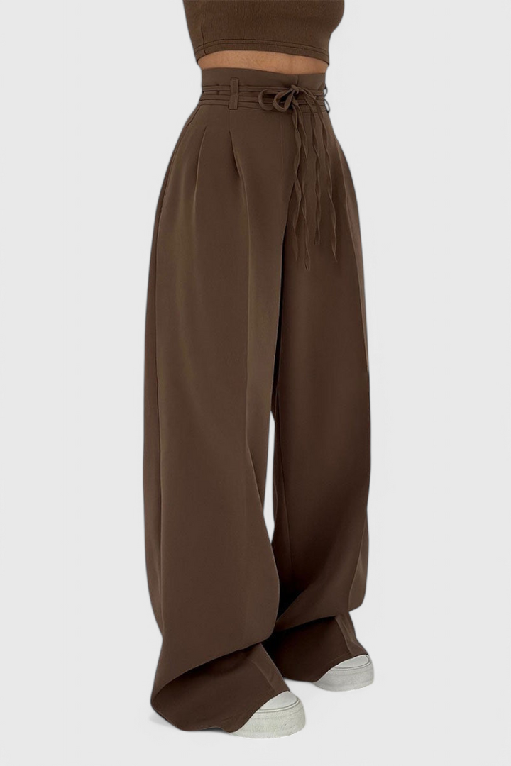 Sophie High-Waisted Wide-Leg Trousers with Cord Accents