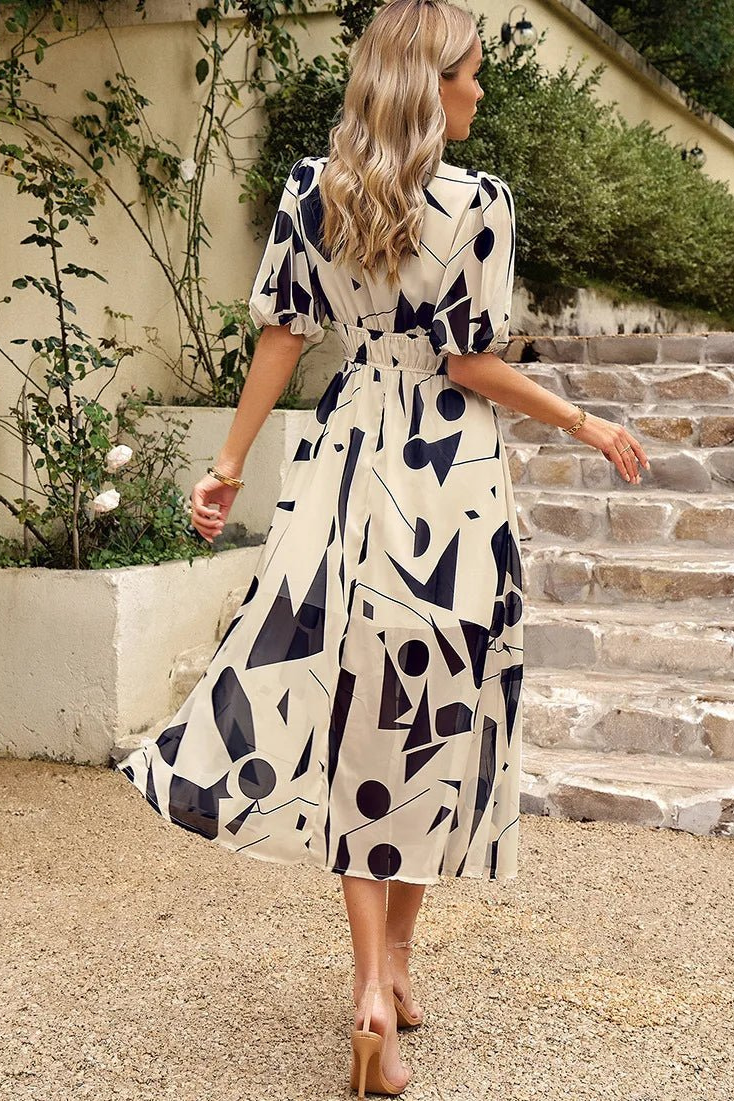 Blossom | Women's Chiffon Floral Puff Sleeve Midi Dress