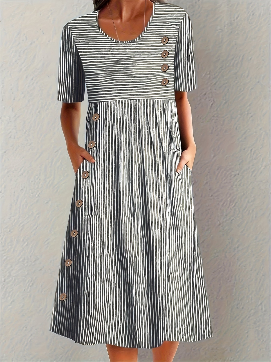 Briar | Women's Cotton Striped Button Detail Midi Dress
