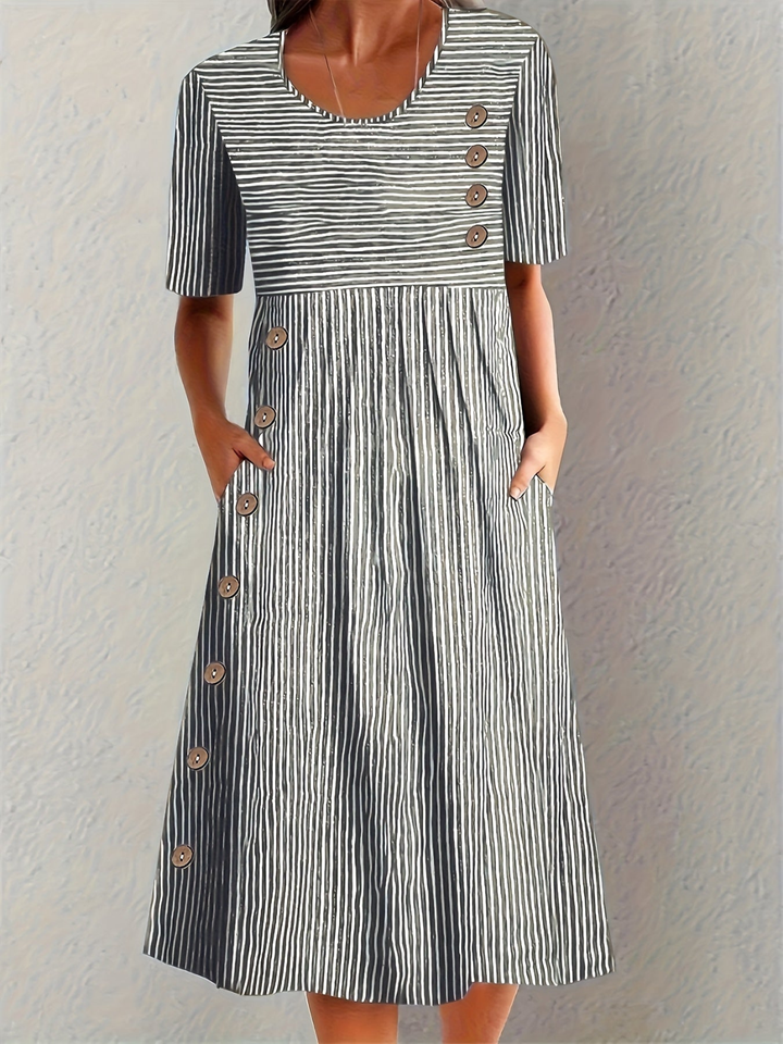 Briar | Women's Cotton Striped Button Detail Midi Dress