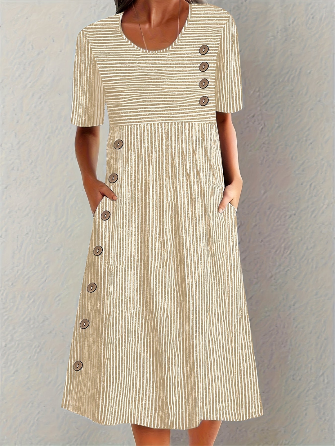 Briar | Women's Cotton Striped Button Detail Midi Dress