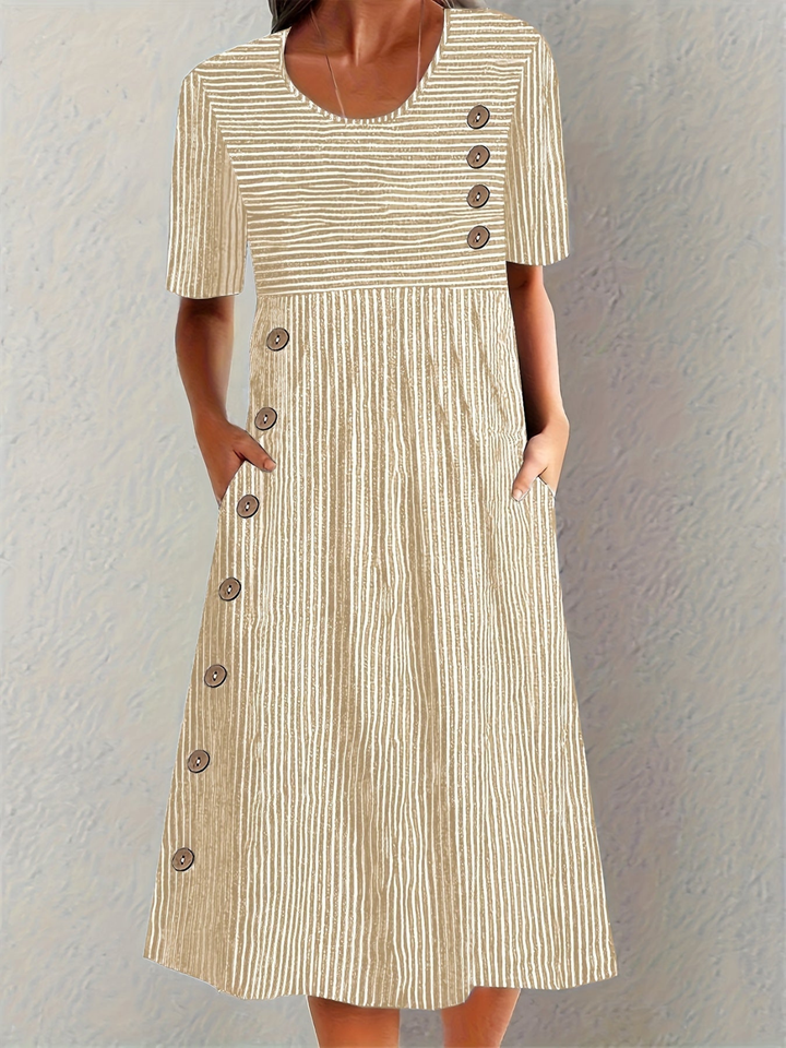 Briar | Women's Cotton Striped Button Detail Midi Dress