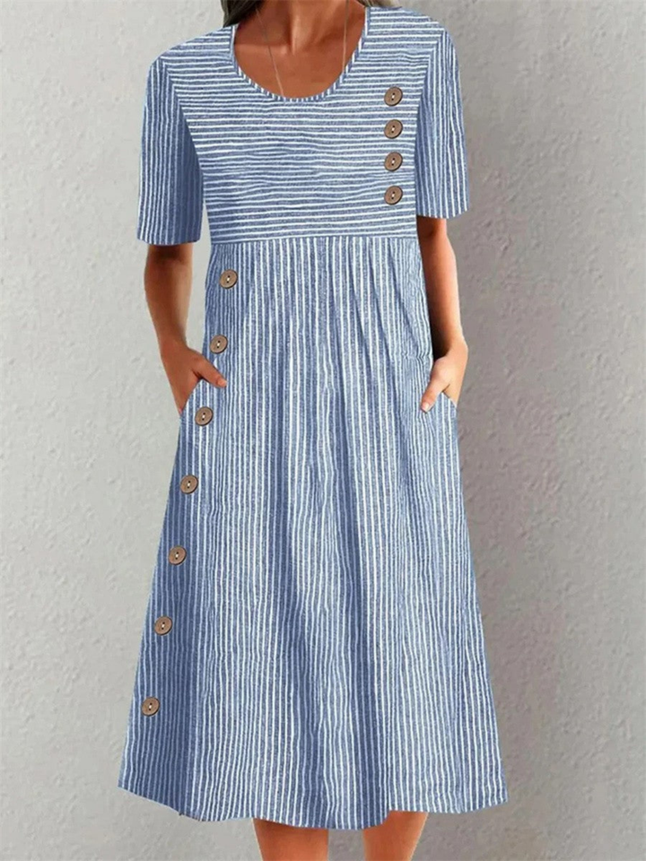 Briar | Women's Cotton Striped Button Detail Midi Dress