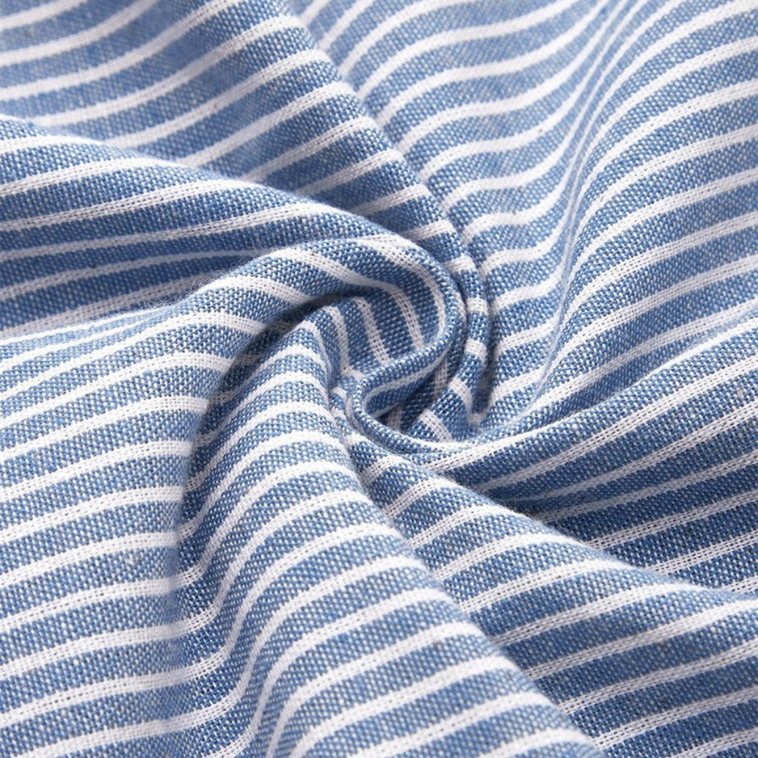 Britta | Women's Linen Striped Button-Trim Scoop Neck Midi Dress