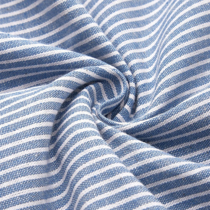 Britta | Women's Linen Striped Button-Trim Scoop Neck Midi Dress