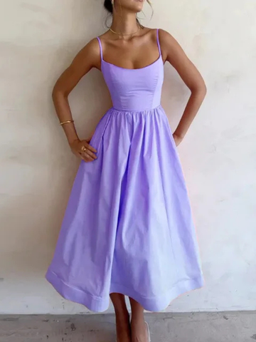 Celeste | Women's Cotton Spaghetti Strap A-Line Midi Dress