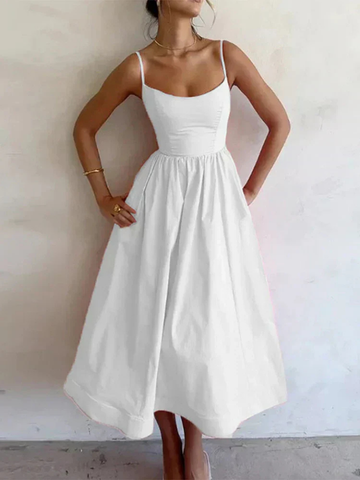Celeste | Women's Cotton Spaghetti Strap A-Line Midi Dress
