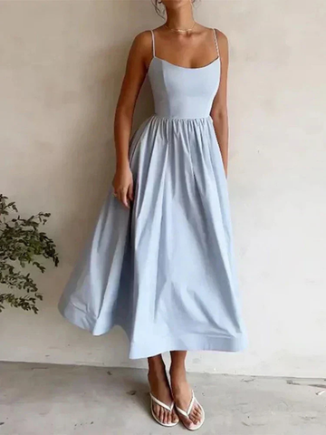 Celeste | Women's Cotton Spaghetti Strap A-Line Midi Dress