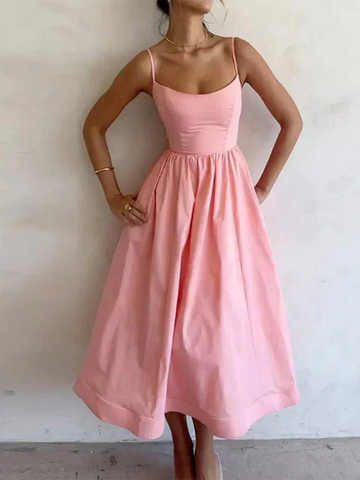 Celeste | Women's Cotton Spaghetti Strap A-Line Midi Dress