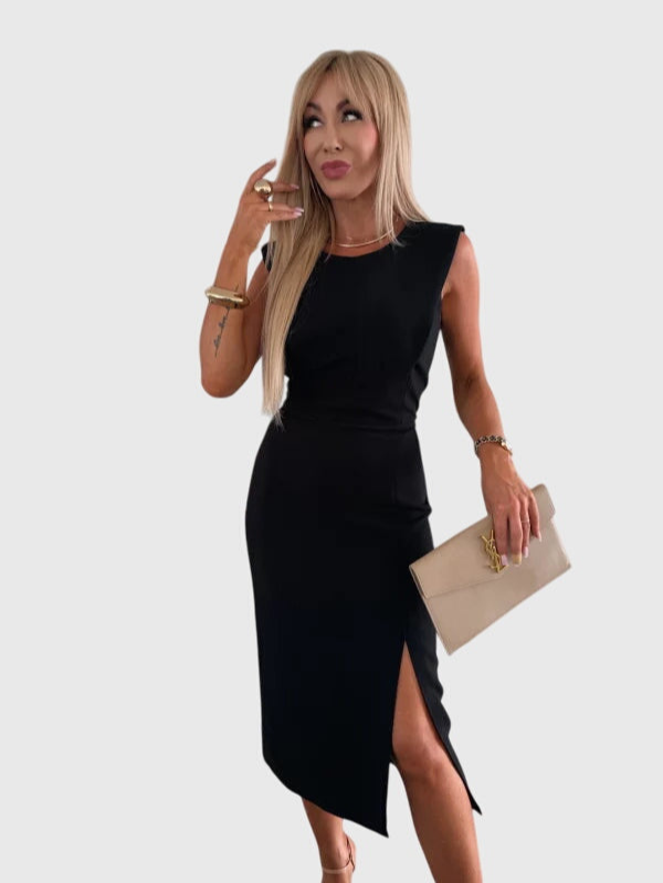 Celeste | Women's Stretch Sleeveless Side-Slit Bodycon Midi Dress