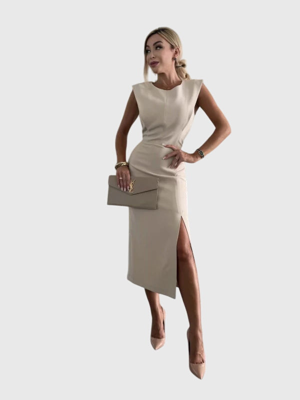 Celeste | Women's Stretch Sleeveless Side-Slit Bodycon Midi Dress
