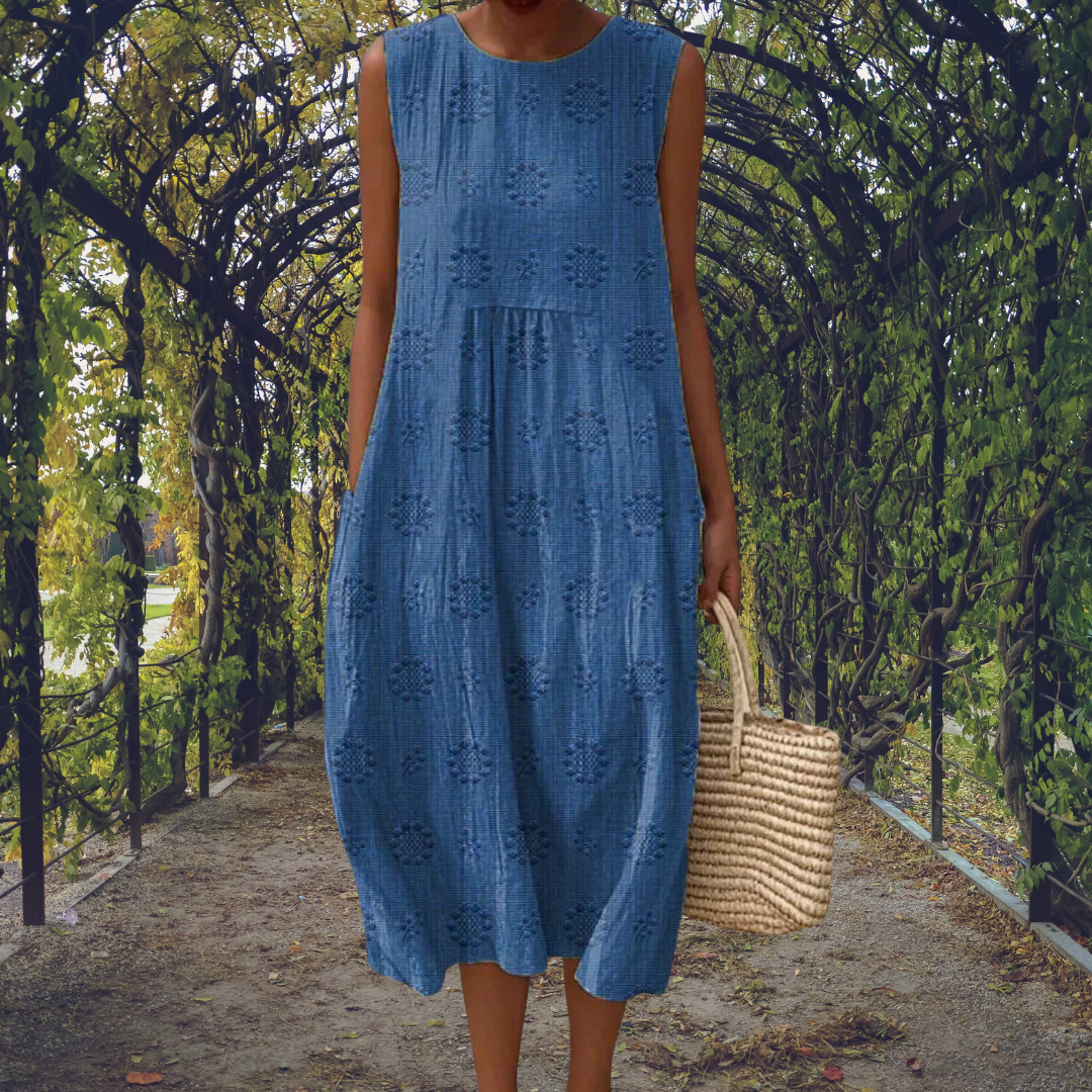 Fern | Women's Cotton Embroidered Sleeveless Midi Dress