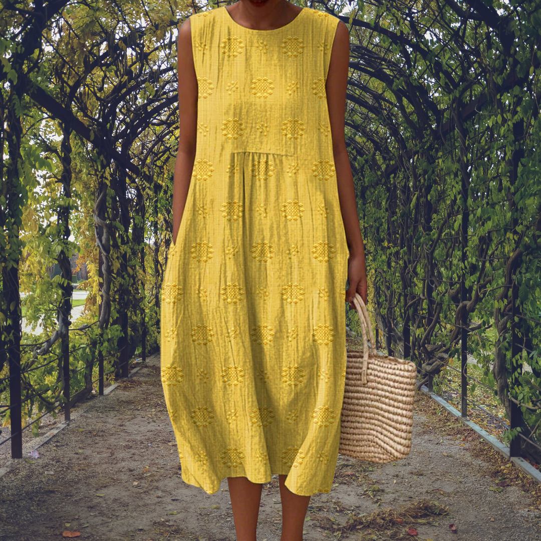 Fern | Women's Cotton Embroidered Sleeveless Midi Dress