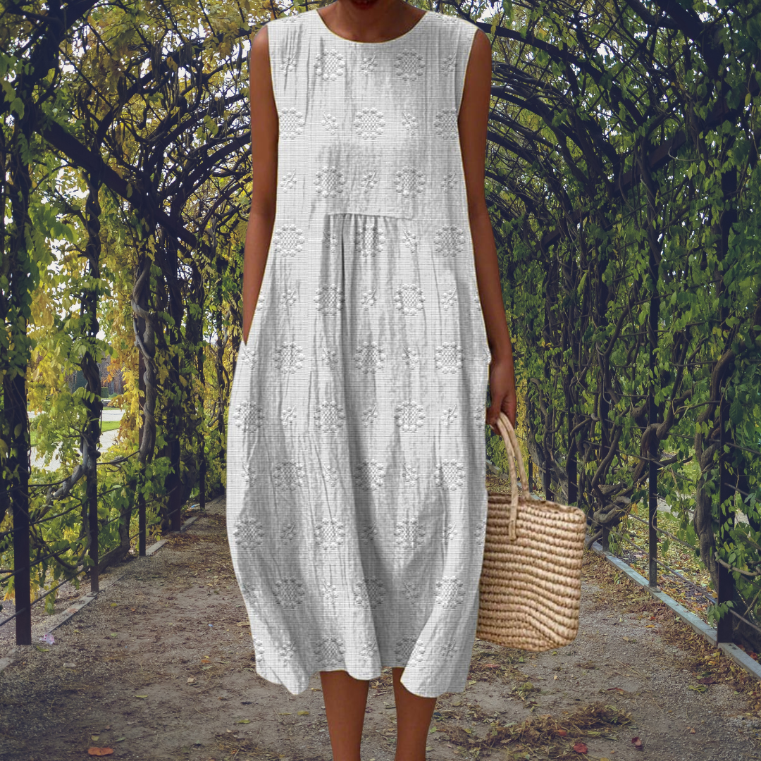 Fern | Women's Cotton Embroidered Sleeveless Midi Dress
