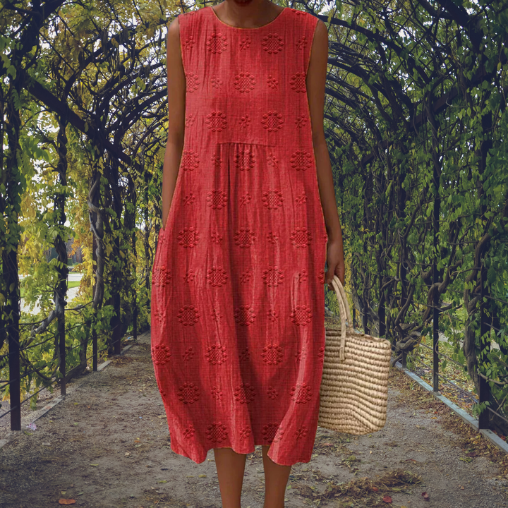 Fern | Women's Cotton Embroidered Sleeveless Midi Dress
