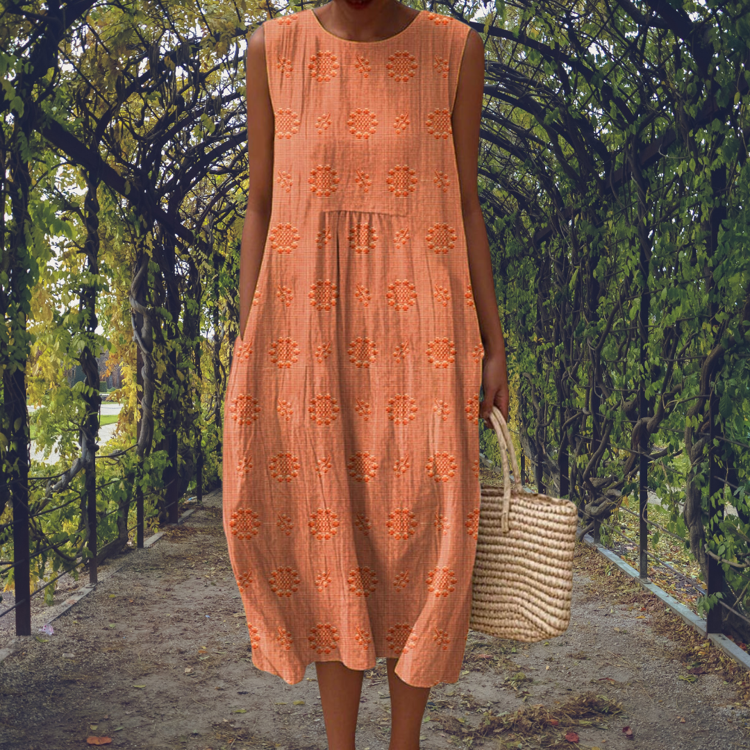 Fern | Women's Cotton Embroidered Sleeveless Midi Dress