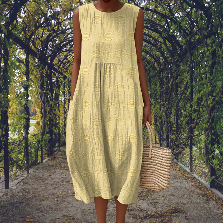 Fern | Women's Cotton Embroidered Sleeveless Midi Dress