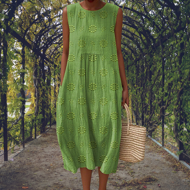 Fern | Women's Cotton Embroidered Sleeveless Midi Dress