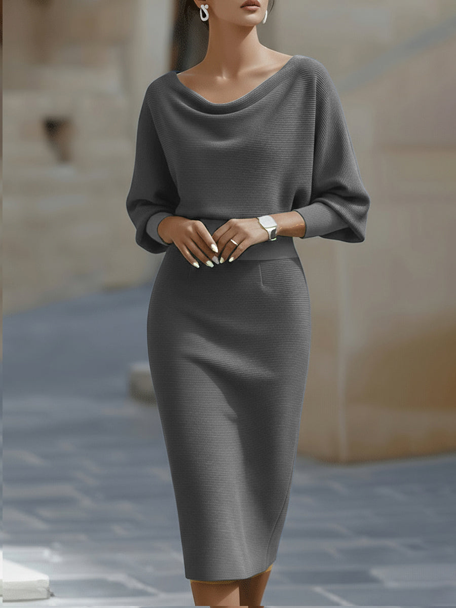 Isadora | Women's Elegant Satin Cowl-Neck Bodycon Midi