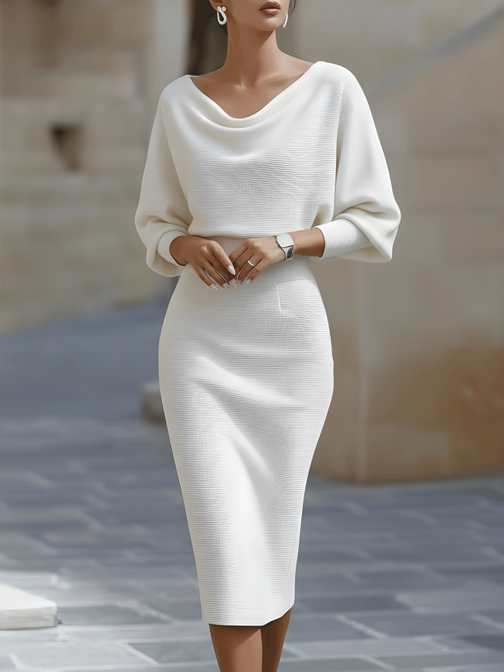 Isadora | Women's Elegant Satin Cowl-Neck Bodycon Midi