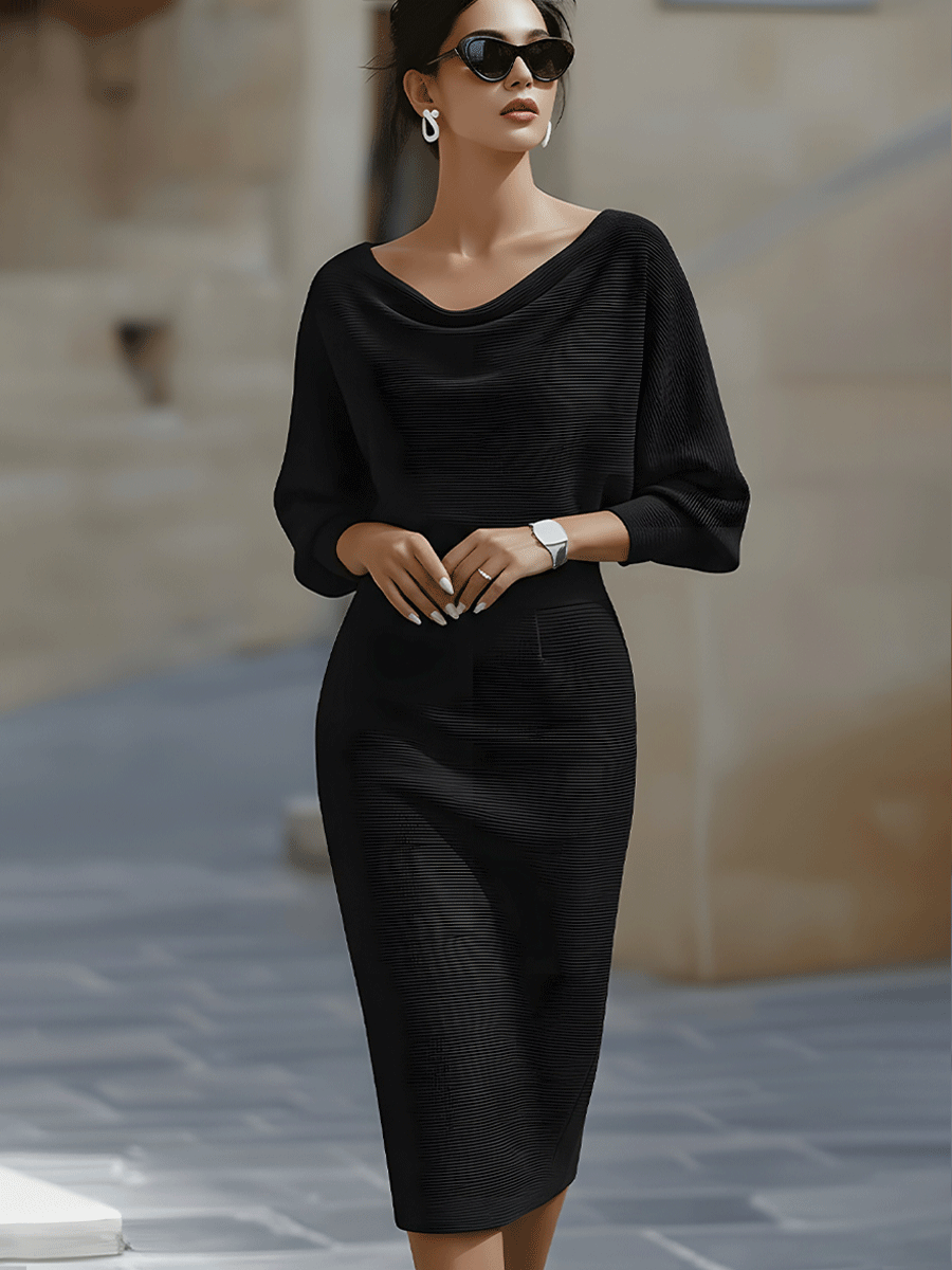 Isadora | Women's Elegant Satin Cowl-Neck Bodycon Midi