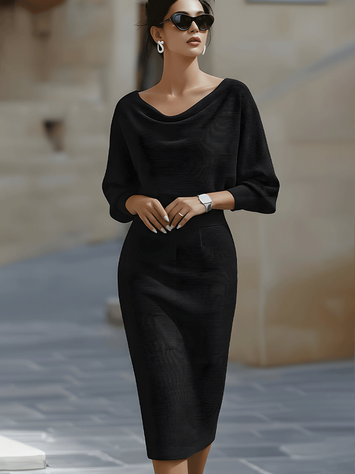 Isadora | Women's Elegant Satin Cowl-Neck Bodycon Midi