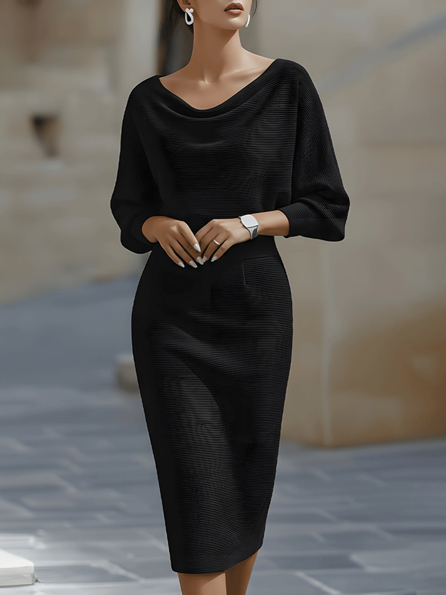 Isadora | Women's Elegant Satin Cowl-Neck Bodycon Midi
