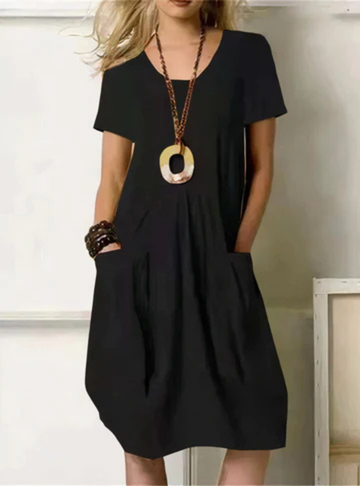 Kaia | Women's Casual Cotton Gathered Pocket Midi Dress