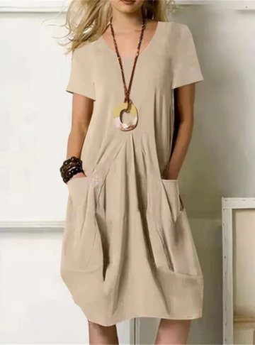 Kaia | Women's Casual Cotton Gathered Pocket Midi Dress