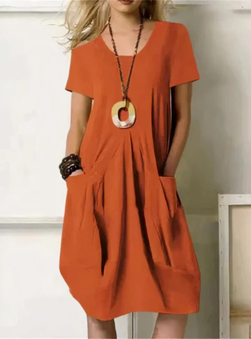 Kaia | Women's Casual Cotton Gathered Pocket Midi Dress