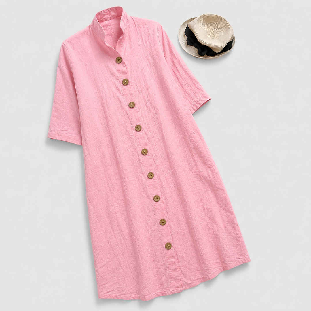 Lennox | Women's Linen Button-Down Layered Hem Shirt Dress