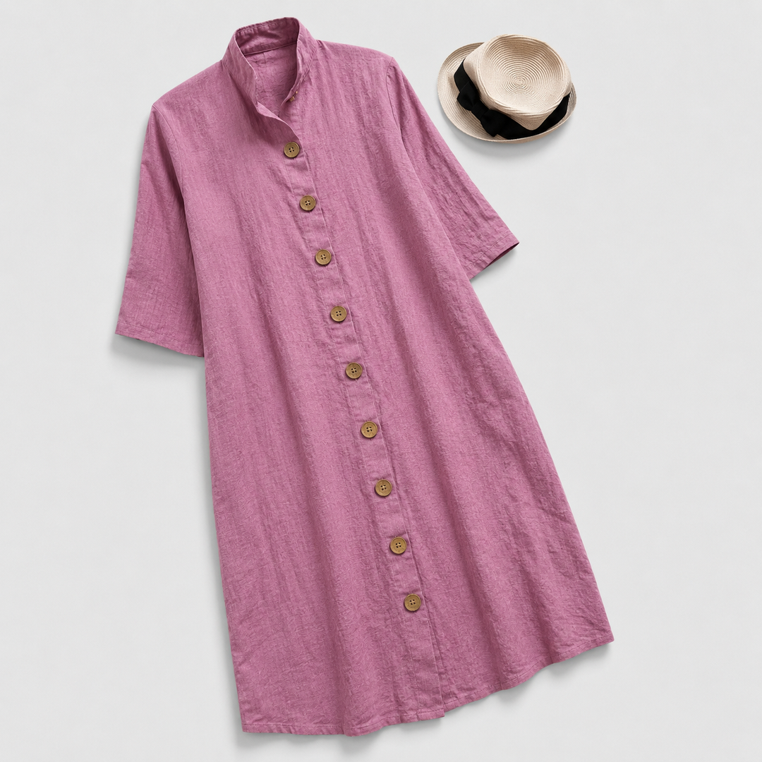 Lennox | Women's Linen Button-Down Layered Hem Shirt Dress