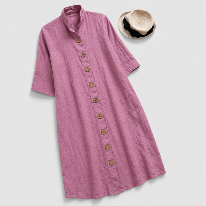 Lennox | Women's Linen Button-Down Layered Hem Shirt Dress