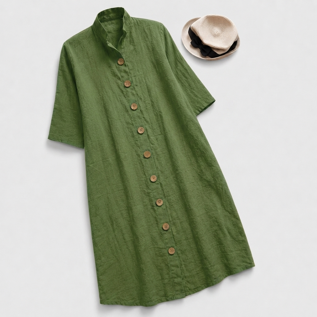 Lennox | Women's Linen Button-Down Layered Hem Shirt Dress