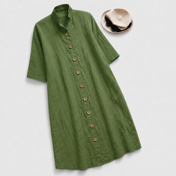 Lennox | Women's Linen Button-Down Layered Hem Shirt Dress