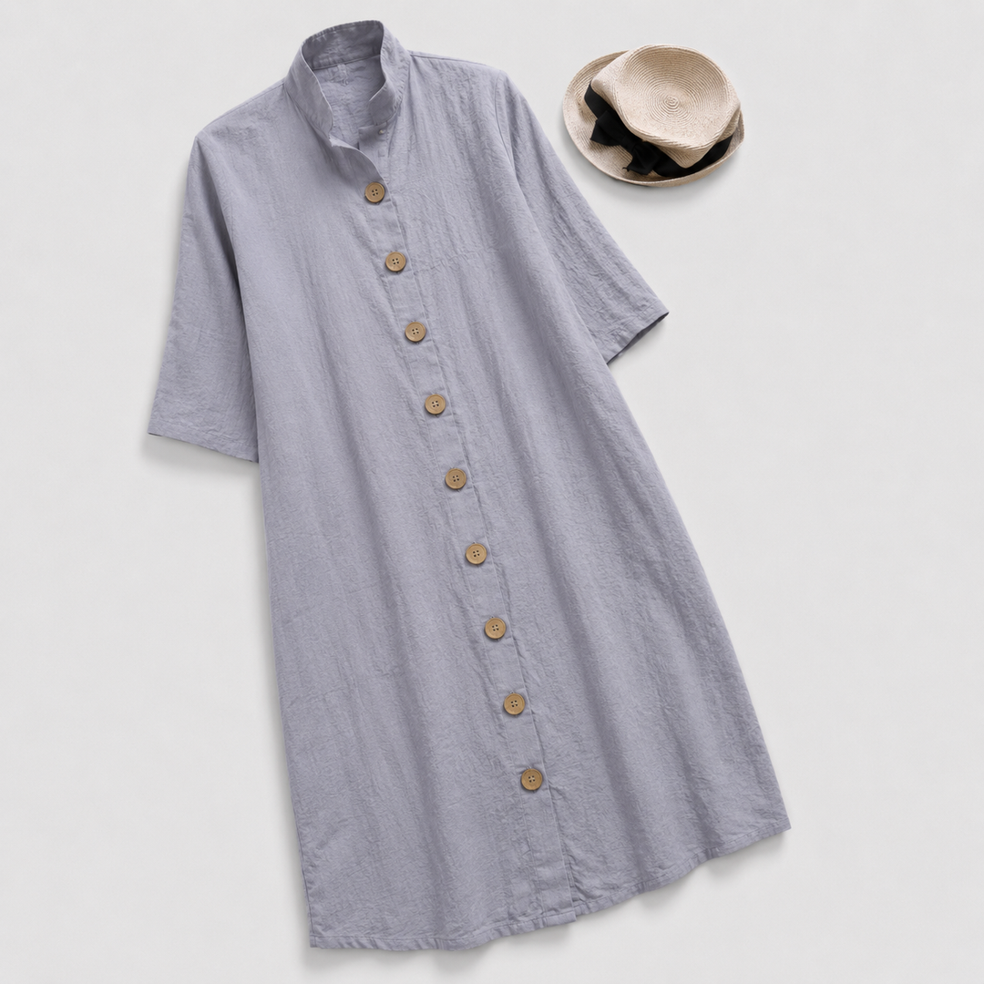 Lennox | Women's Linen Button-Down Layered Hem Shirt Dress