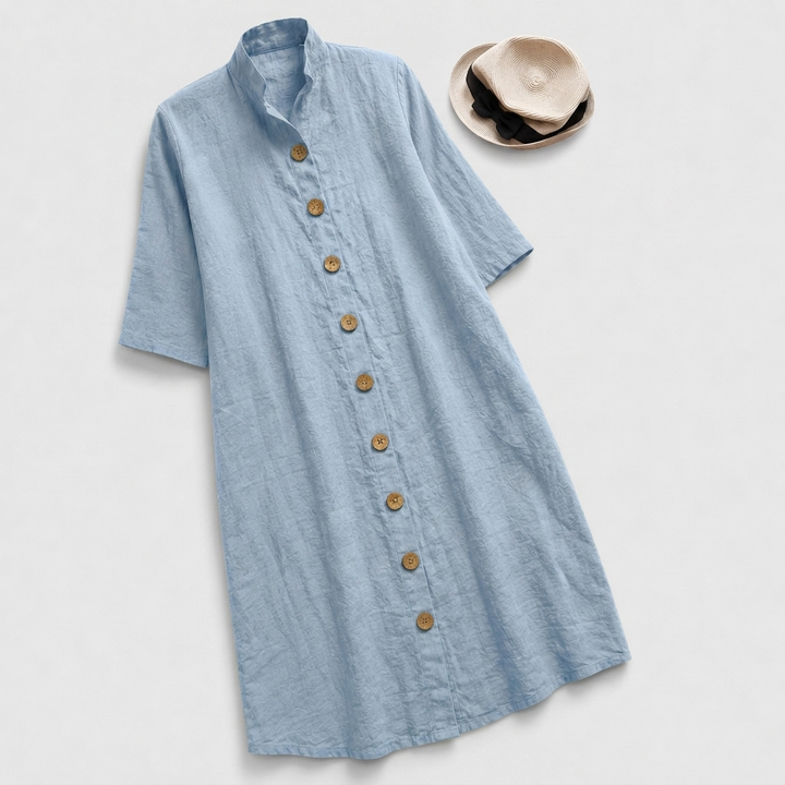 Lennox | Women's Linen Button-Down Layered Hem Shirt Dress