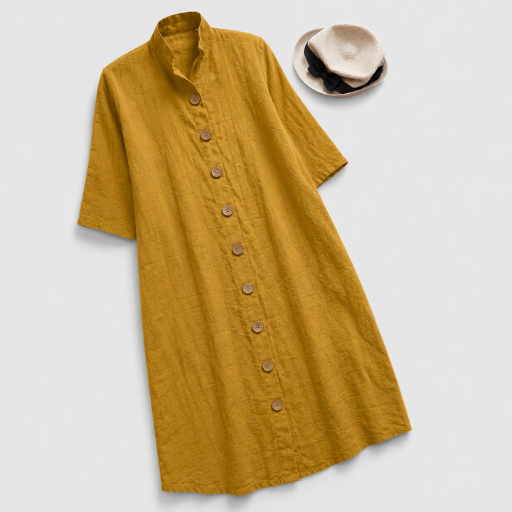 Lennox | Women's Linen Button-Down Layered Hem Shirt Dress