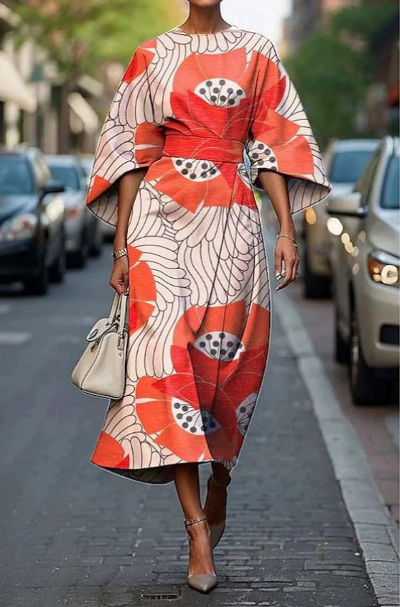 Mira | Women's Elegant Silk Kimono Sleeve Belted Midi