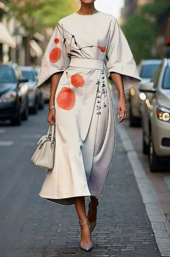 Mira | Women's Elegant Silk Kimono Sleeve Belted Midi