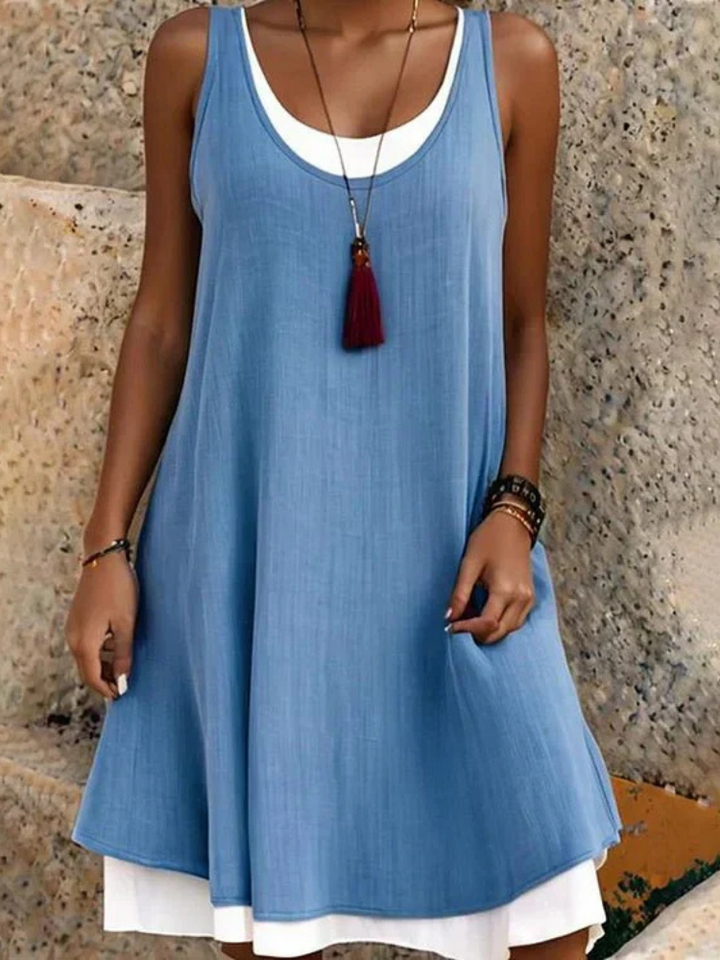 Neva | Women's Stretch Sleeveless Two-Layer Scoop-Neck Dress