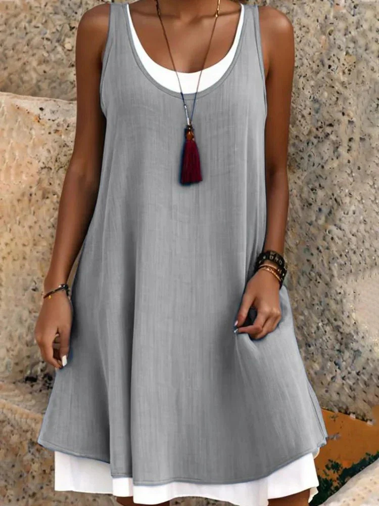Neva | Women's Stretch Sleeveless Two-Layer Scoop-Neck Dress