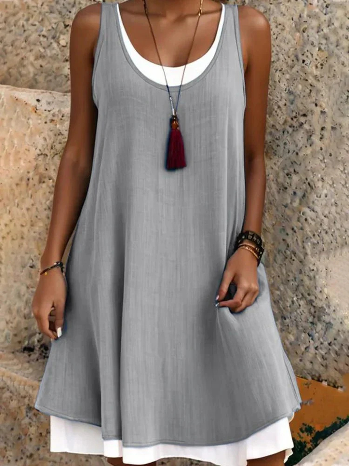 Neva | Women's Stretch Sleeveless Two-Layer Scoop-Neck Dress