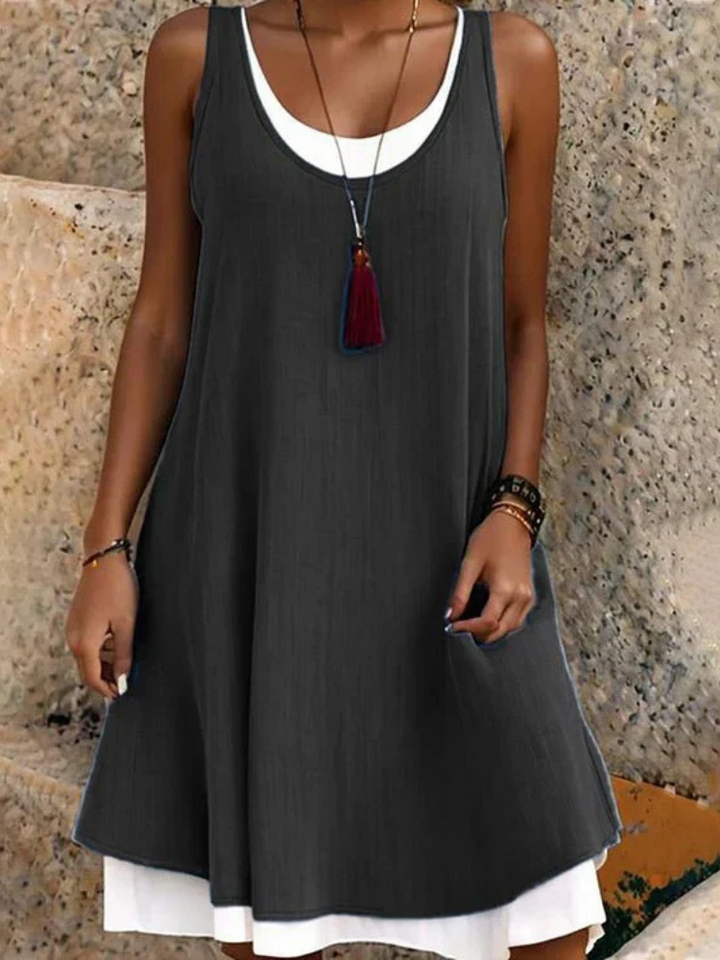 Neva | Women's Stretch Sleeveless Two-Layer Scoop-Neck Dress