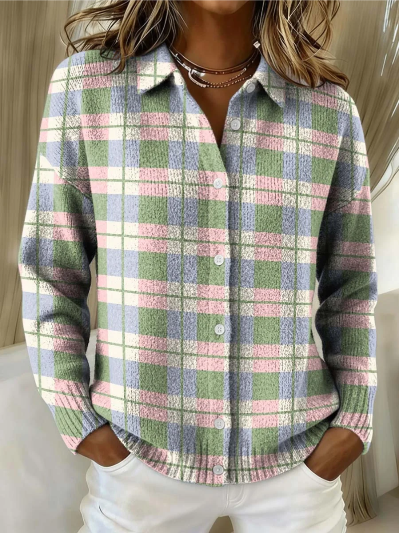 Margot - Pastel Plaid Button Cardigan